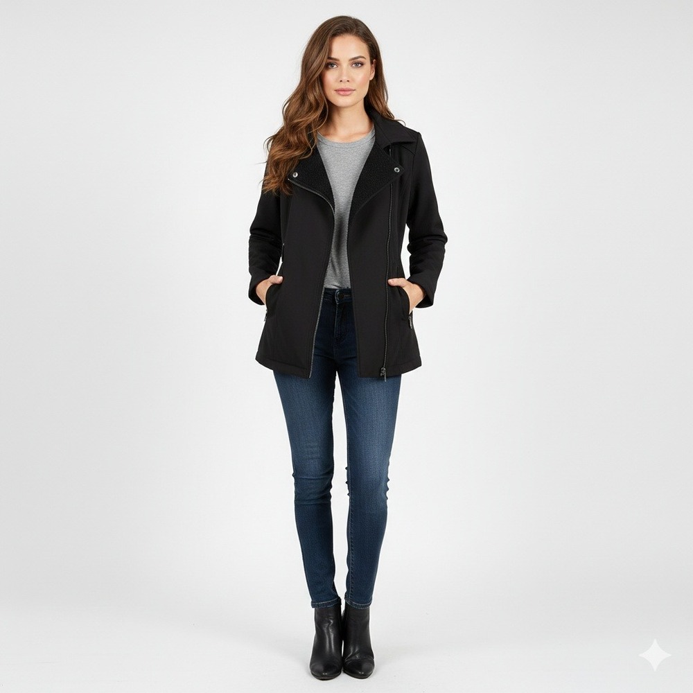 BCBGeneration Moto Jacket Womens M Black‎ Asymmetric Structured Minimalist Sleek